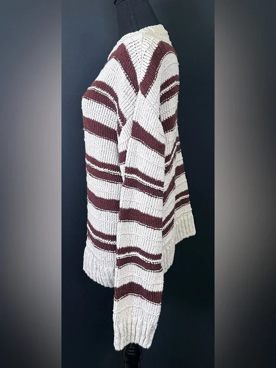 #175- Zara Cream and Brown Striped Crewneck Sweater - Picture 9 of 10